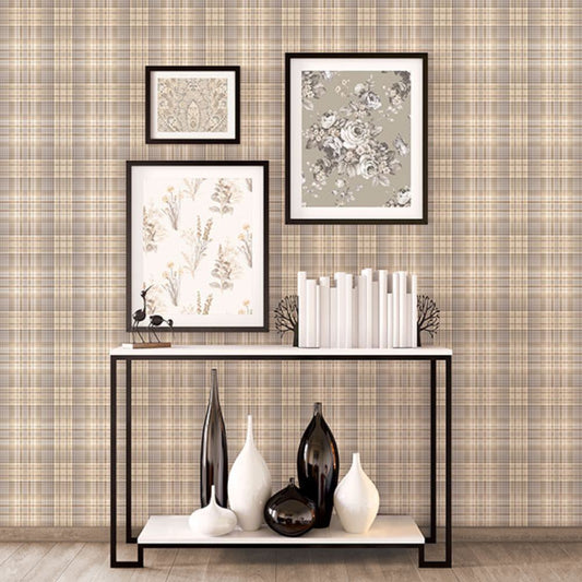 Checked Plaid Beige & Grey Wallpaper - Wallpaper Inn