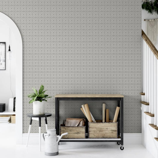 Moorish Mosaic Wallpaper Warm Grey/ Silver