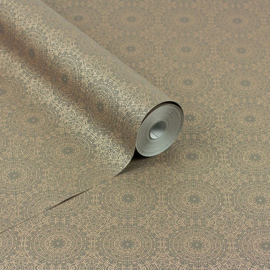 Symmetrical Chic Wallpaper Stone/ Gold