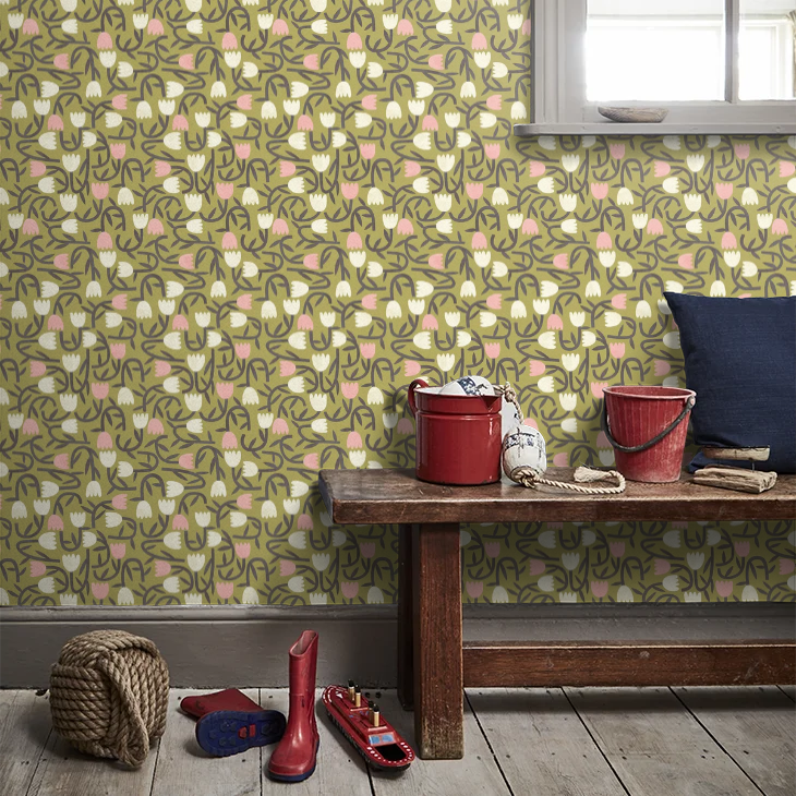 Tiny Tulip - Olive Mix Wallpaper