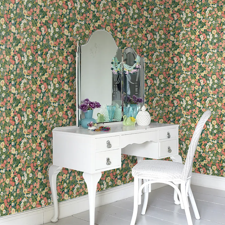 Flora Ditsy - Fuchsia & Jet Wallpaper