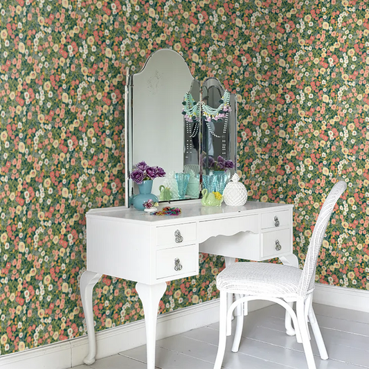 Flora Ditsy - Fuchsia & Jet Wallpaper