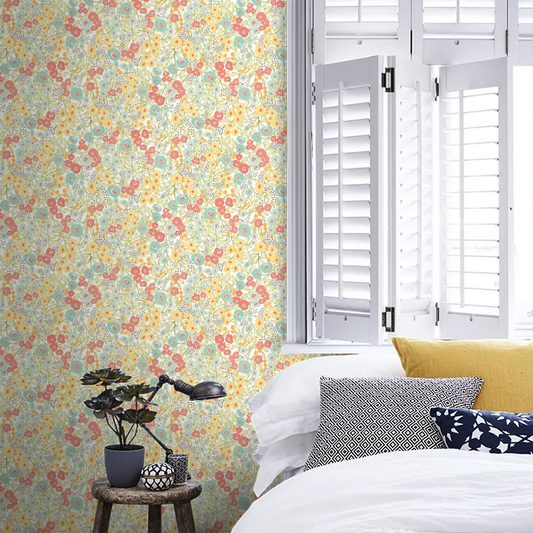 Flora Ditsy - Coral & Sky Wallpaper