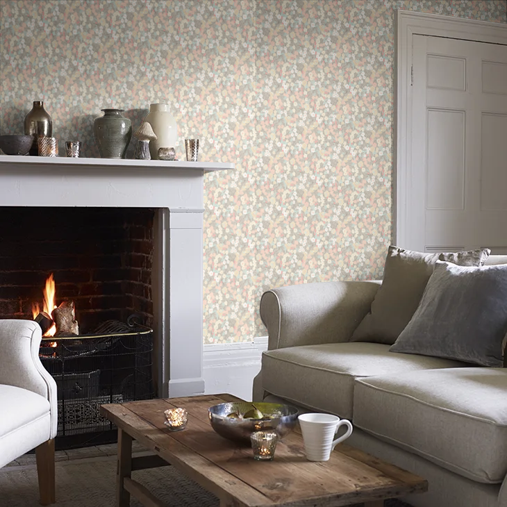 Flora Ditsy - Peach & Dove Wallpaper