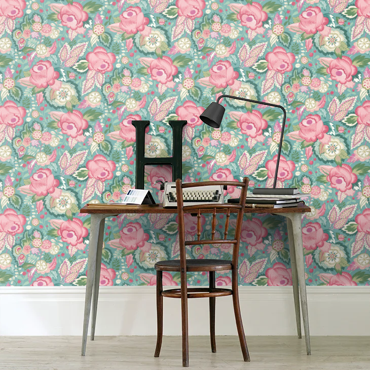 Emily Rose - Rose & Seafoam Wallpaper