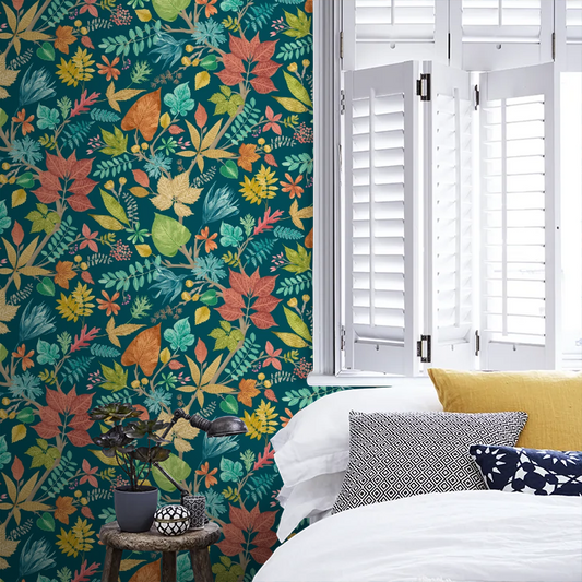 Lush Leaves - Teal & Corn Wallpaper