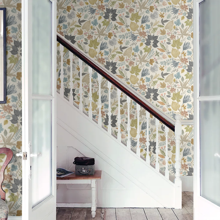Lush Leaves - Linen & Fossil Wallpaper