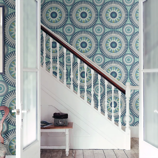 Large Ellipse - Denim & Flax Wallpaper