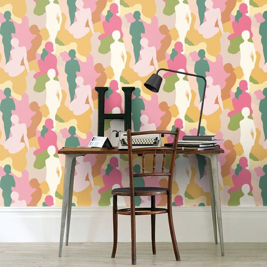 Silhouette - Emerald & Peach Wallpaper