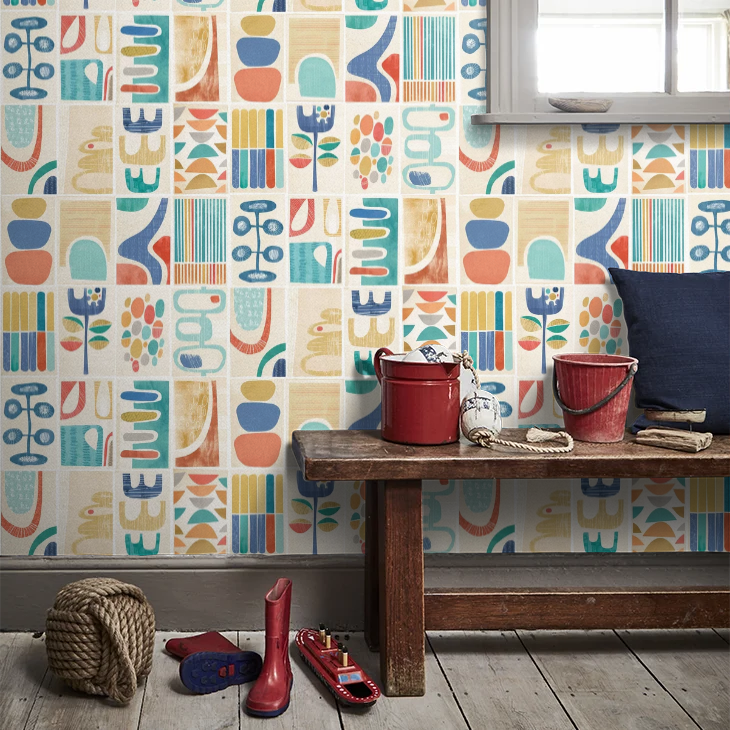 Snip Snip - Indigo & Amber Wallpaper