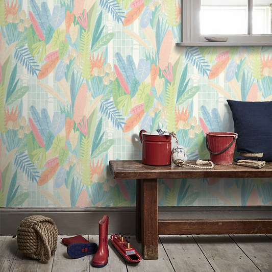 Glasshouse - Coral & Mint Wallpaper
