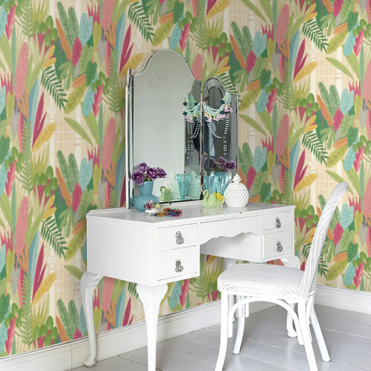 Glasshouse - Emerald & Coral Wallpaper
