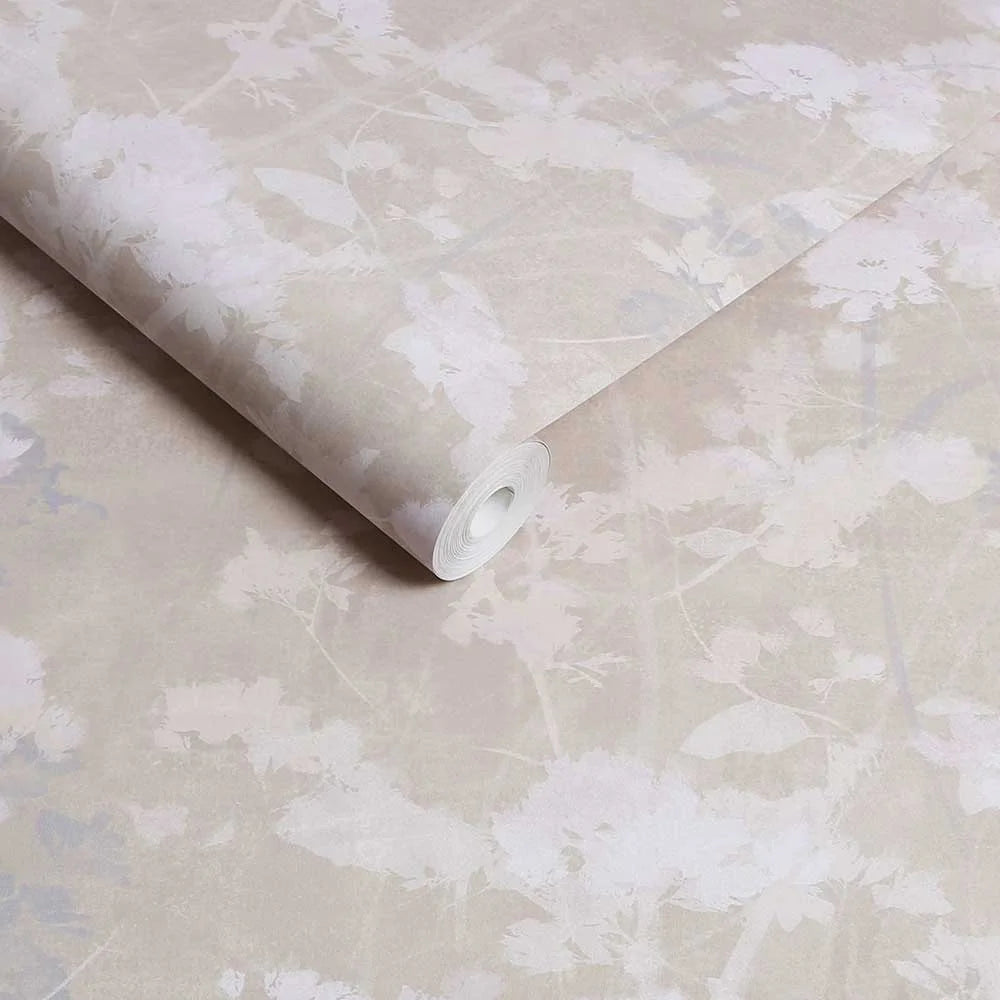 Flower Press - Stone Cream Wallpaper