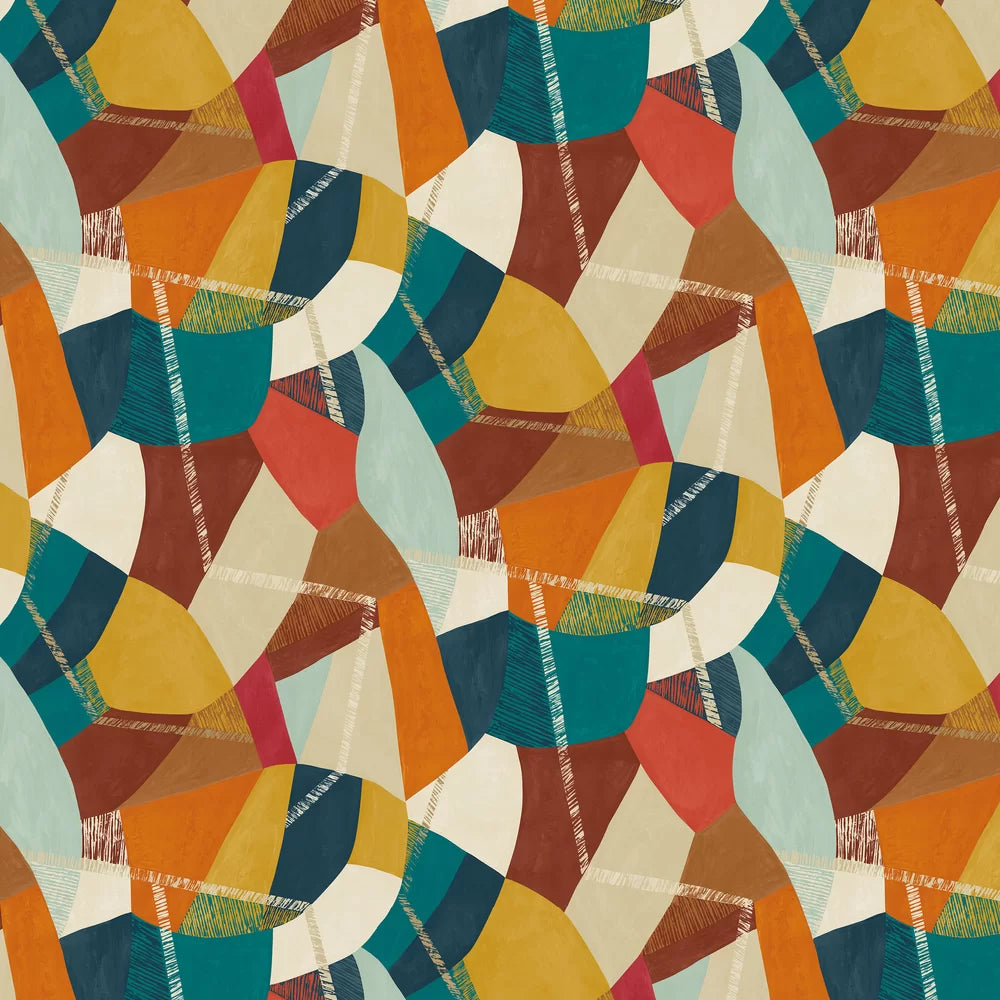 Abstract Geo - Rust & Peacock Wallpaper