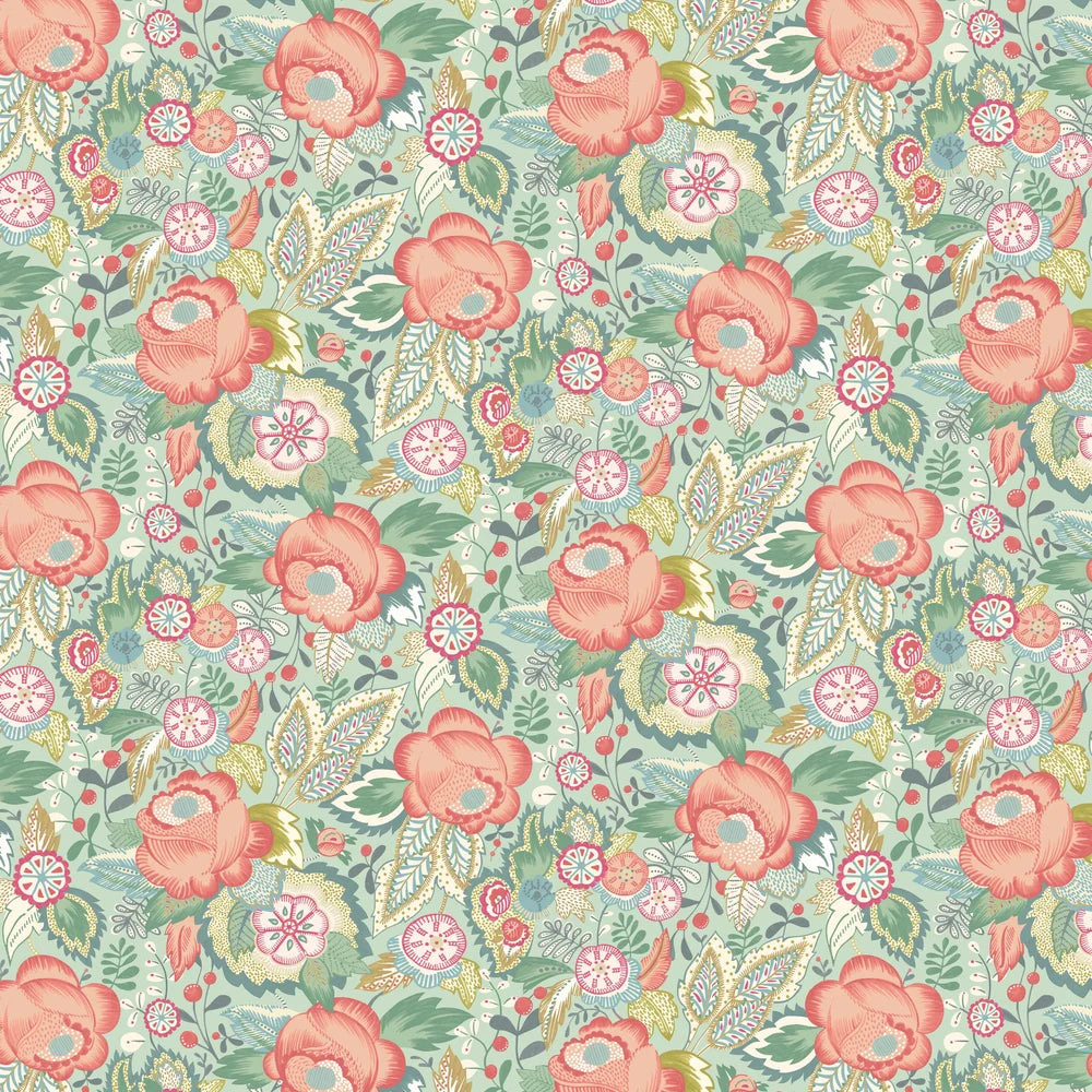 Emily Rose - Mint & Peach Wallpaper