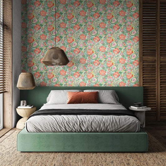 Emily Rose - Mint & Peach Wallpaper