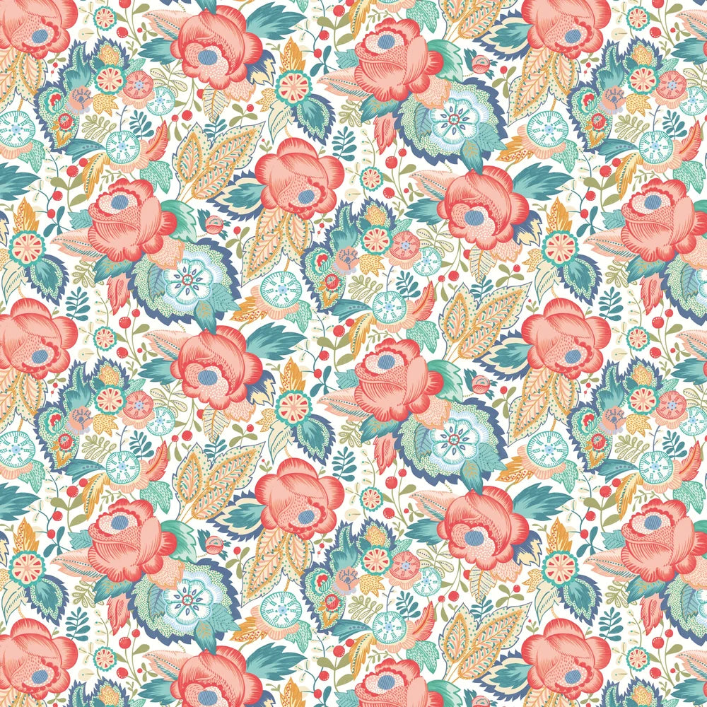 Emily Rose - Petrol & Coral Wallpaper