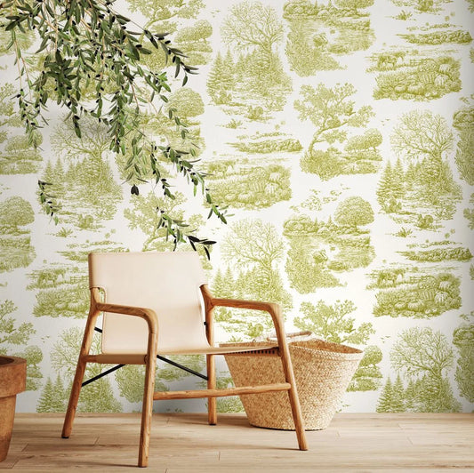 Eve Toile - Olive wallpaper