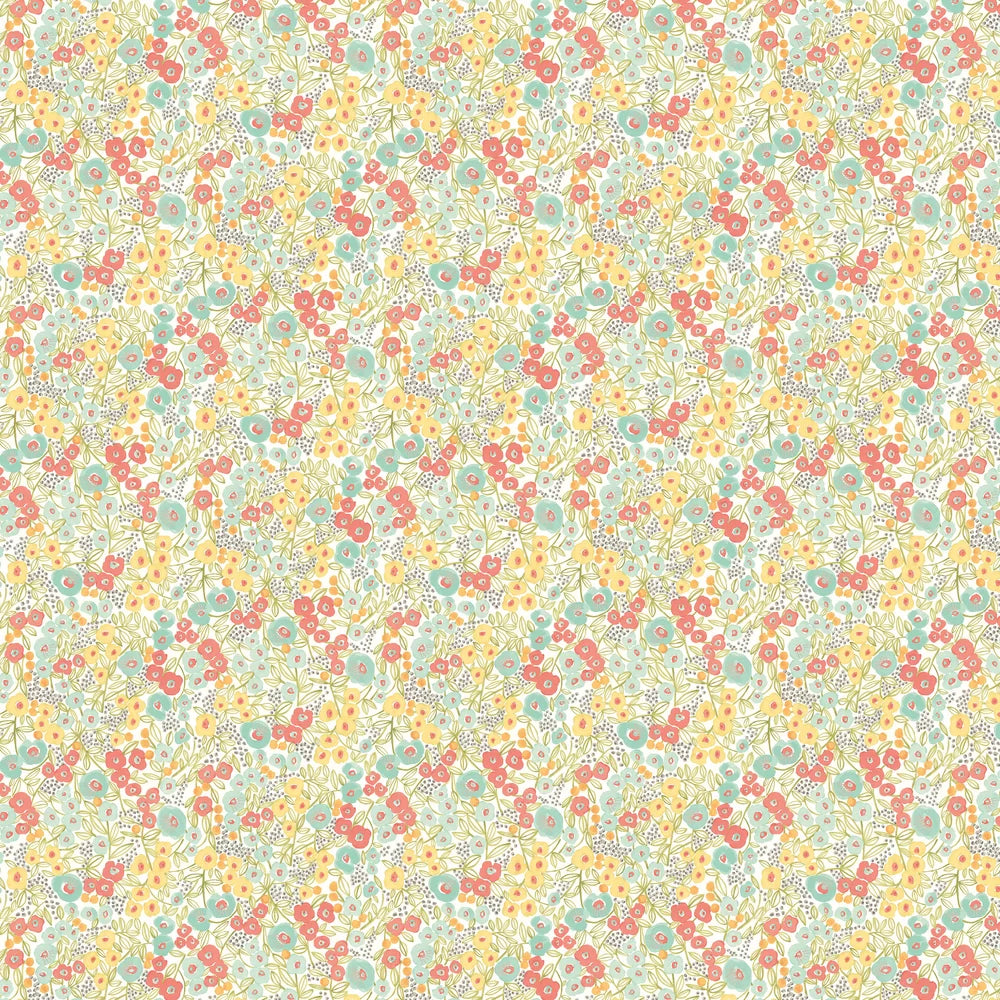 Flora Ditsy - Coral & Sky Wallpaper