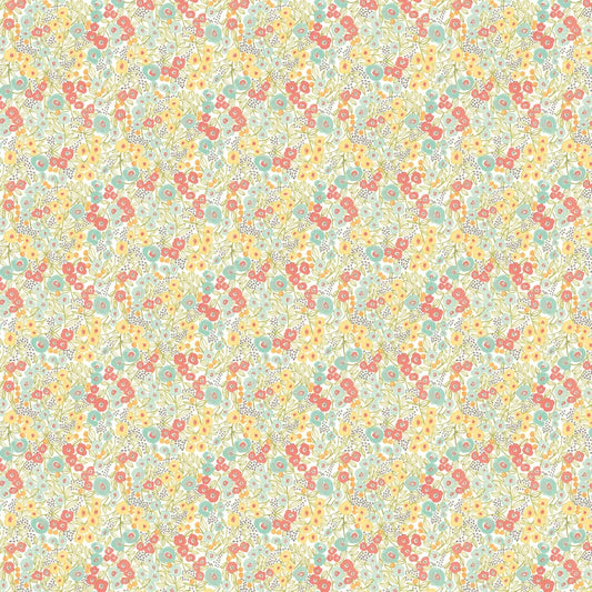 Flora Ditsy - Coral & Sky Wallpaper