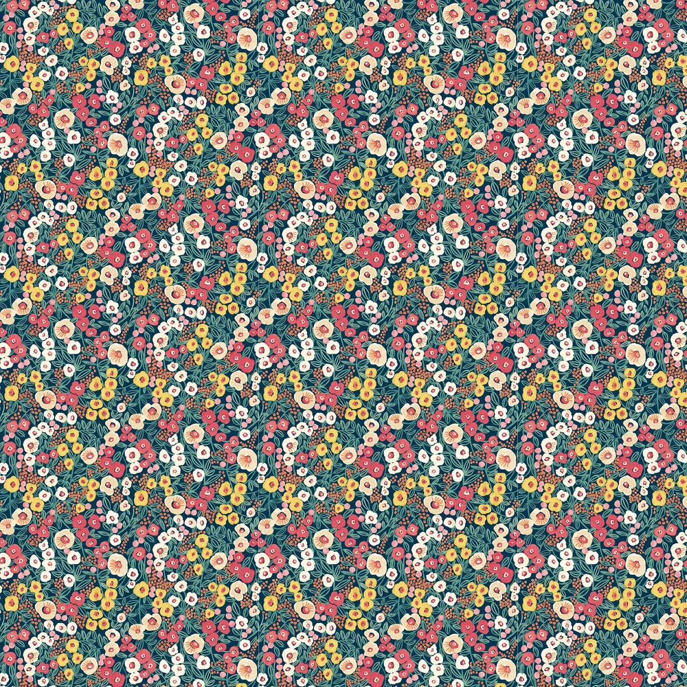 Flora Ditsy - Indigo & Coral Wallpaper