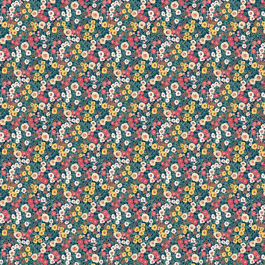 Flora Ditsy - Indigo & Coral Wallpaper