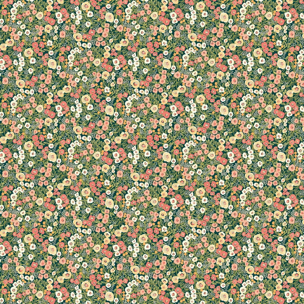 Flora Ditsy - Fuchsia & Jet Wallpaper