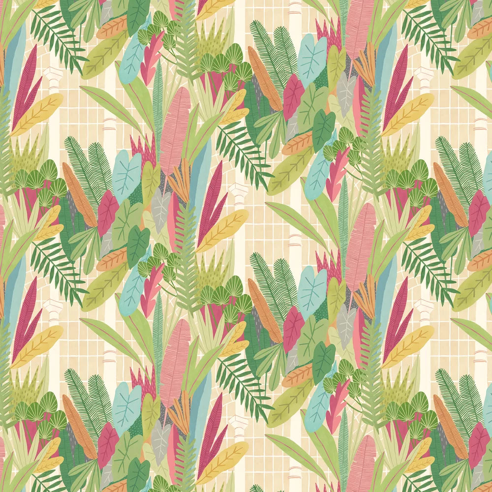 Glasshouse - Emerald & Coral Wallpaper