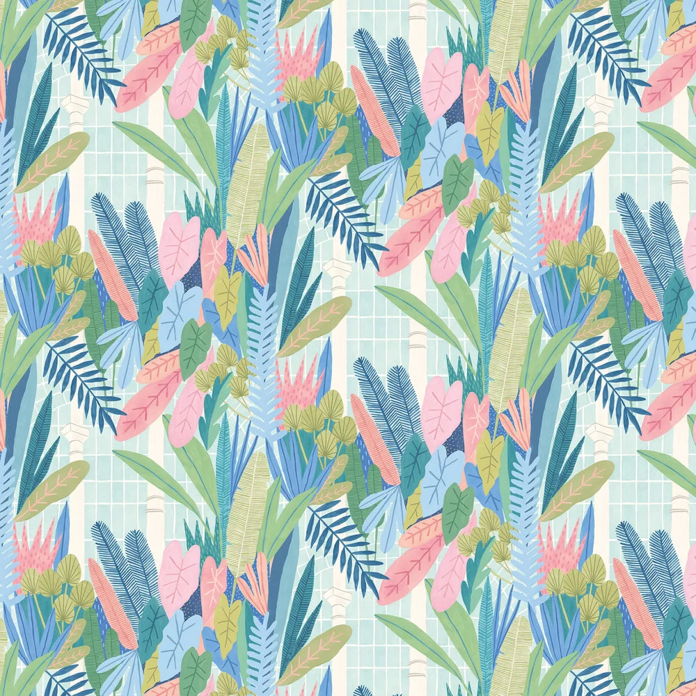 Glasshouse - Indigo & Pink Wallpaper
