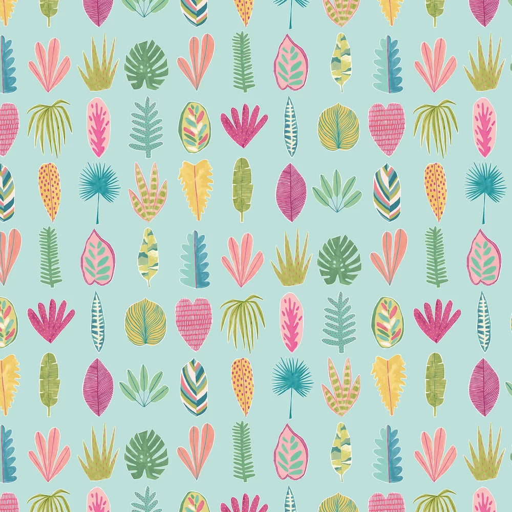 Leaf Boogie - Aqua & Raspberry Wallpaper