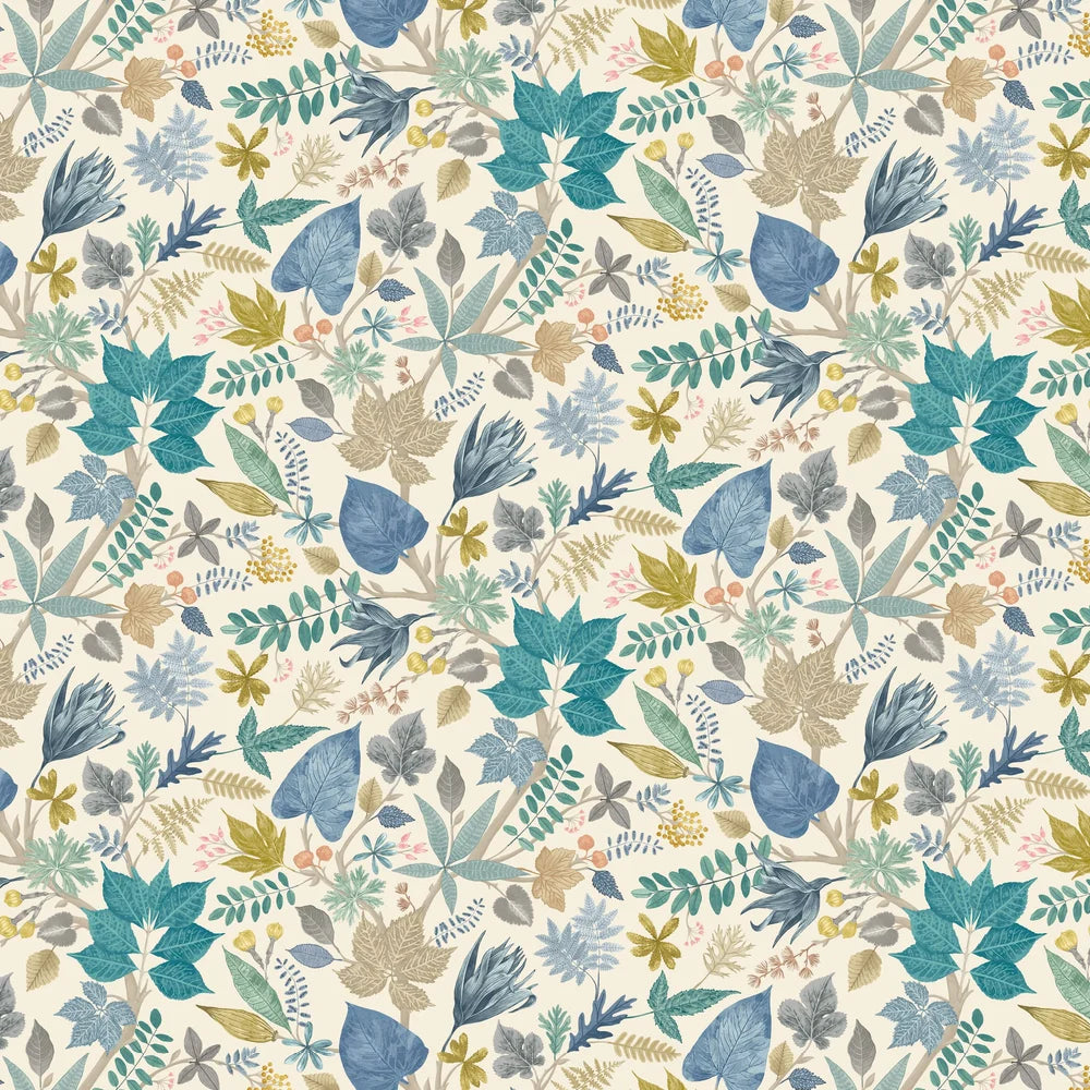Lush Leaves - Denim & Stone Wallpaper