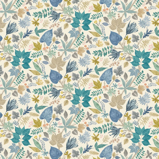 Lush Leaves - Denim & Stone Wallpaper