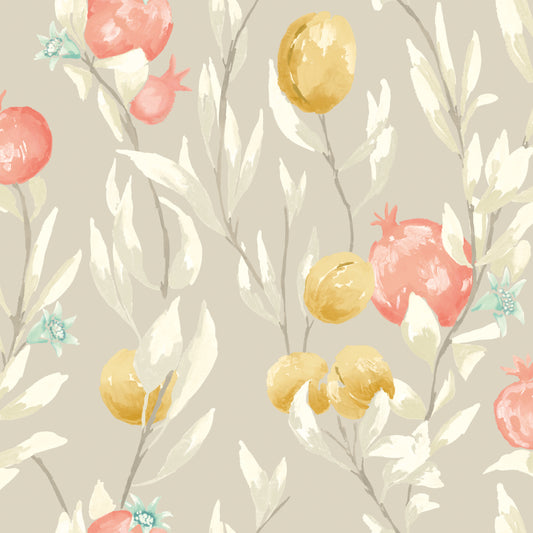 Pomegranate Trail Parchment - Wallpaper Inn