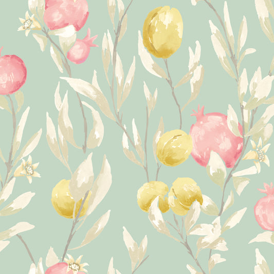Pomegranate Trail Seafoam - Wallpaper Inn