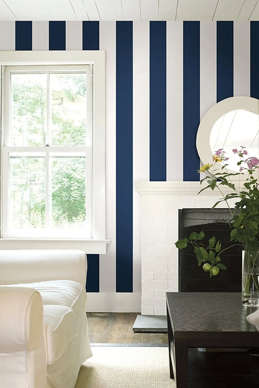 Wide Navy Stripe Wallpaper Wallpaper Inn