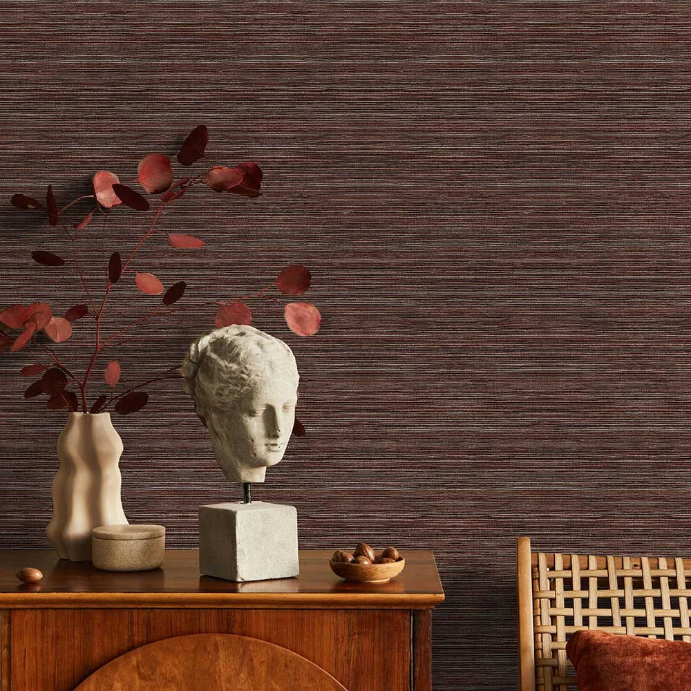Emperor Grasscloth - Terra Orange Wallpaper