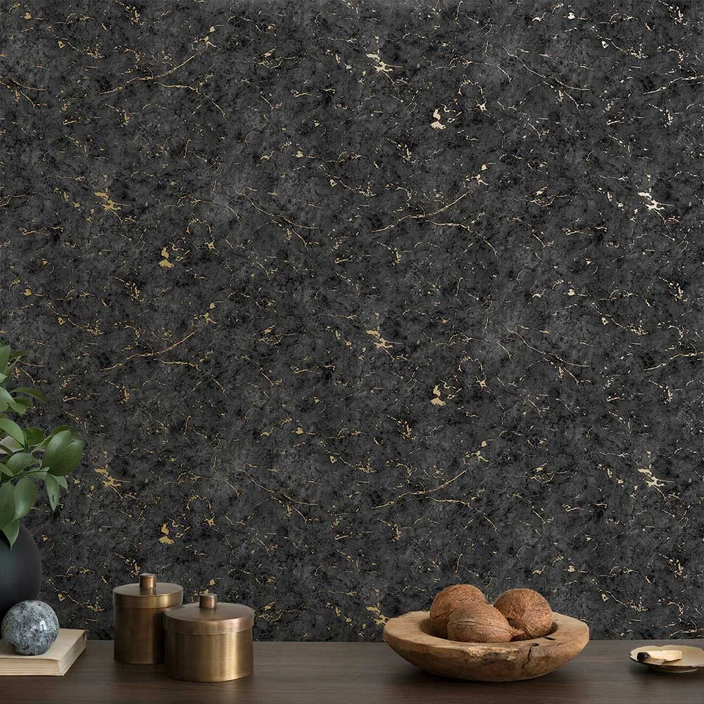 Gilded Plaster - Black / Gold Wallpaper