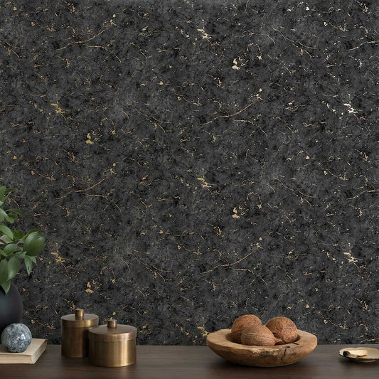 Gilded Plaster - Black / Gold Wallpaper