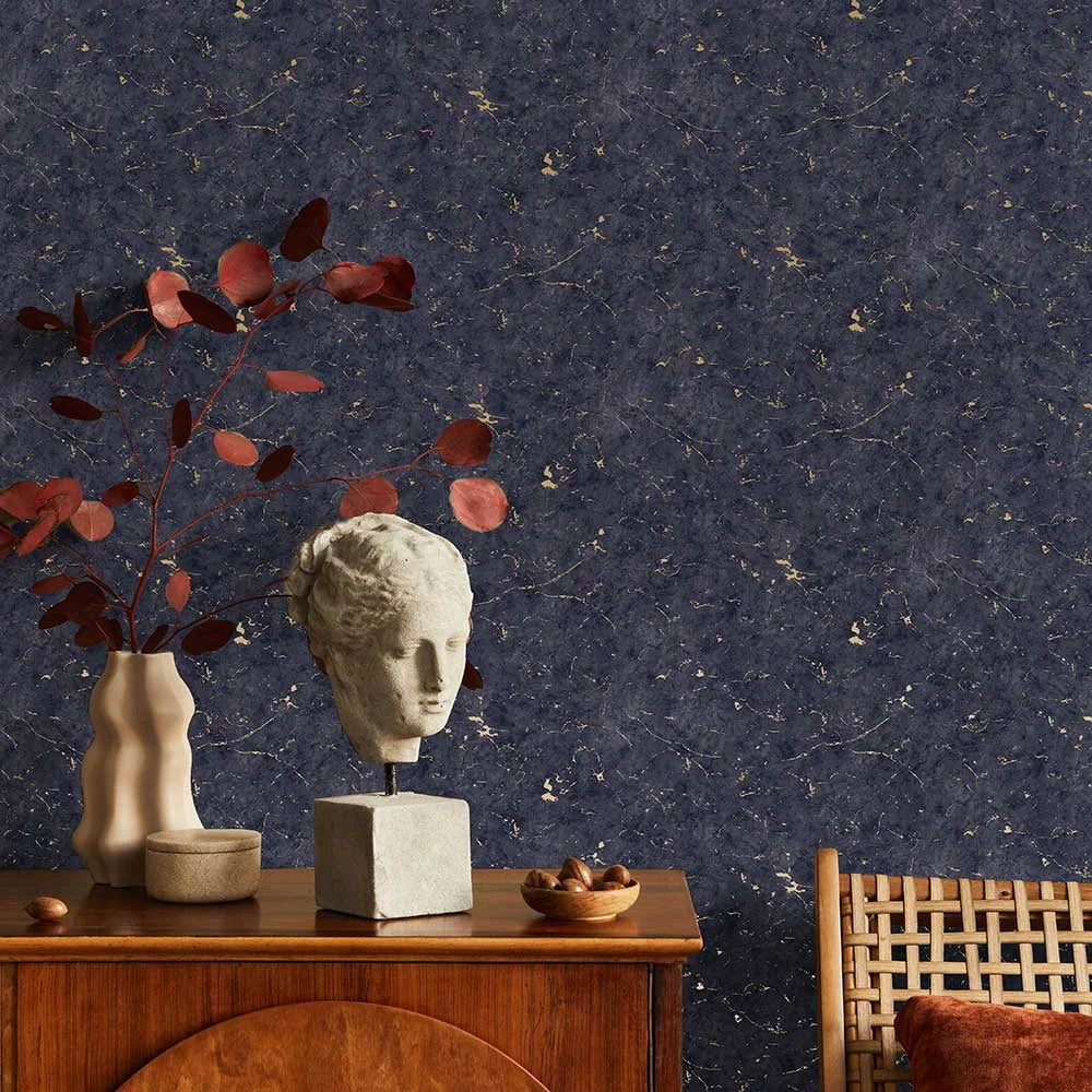 Gilded Plaster - Navy Copper Wallpaper