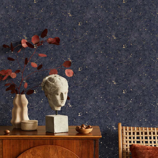 Gilded Plaster - Navy Copper Wallpaper