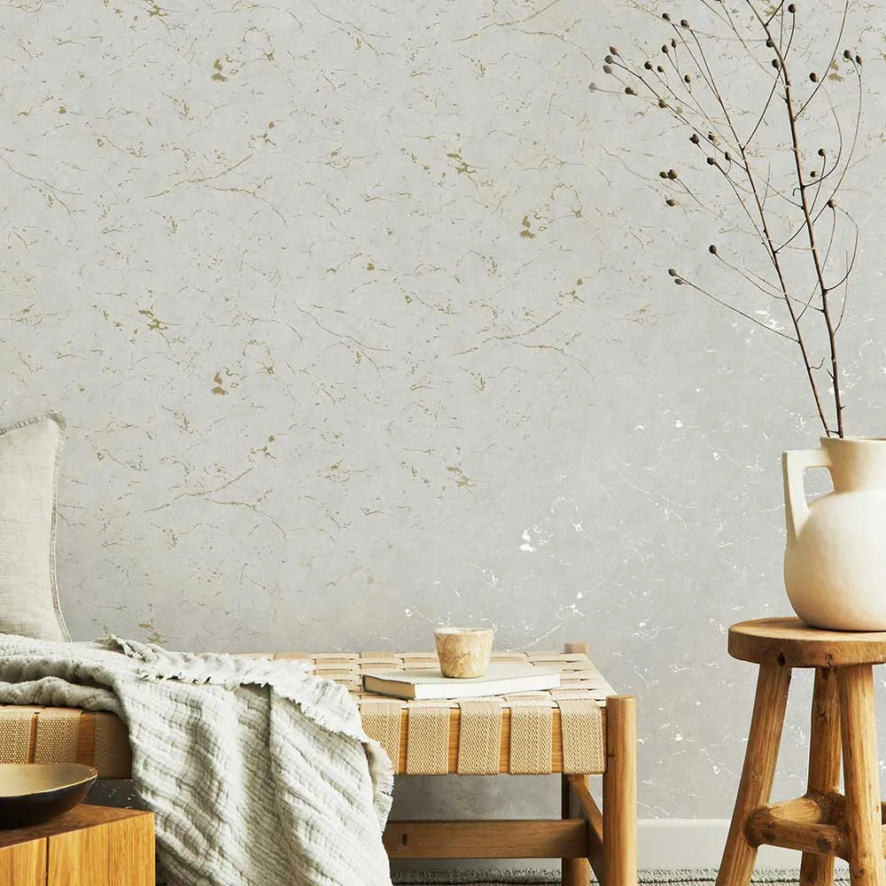 Gilded Plaster - Stone / Pale Gold Wallpaper