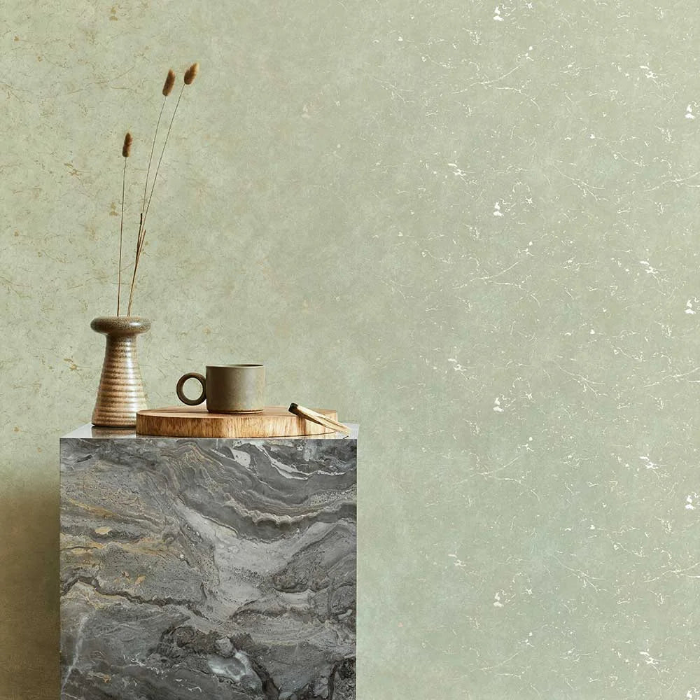Gilded Plaster - Sage / Gold Wallpaper
