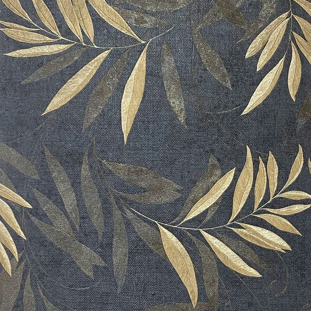Luxury Leaf Navy Champagne Wallpaper