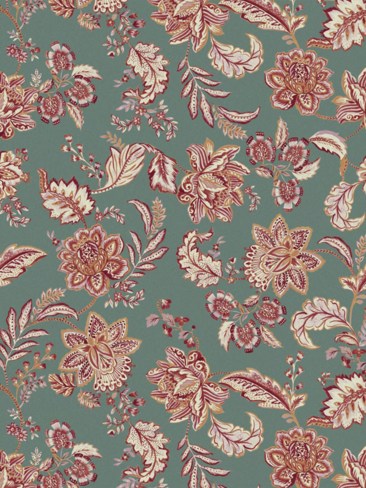 Kashmir Jacobean Teal & Raspberry Fabric