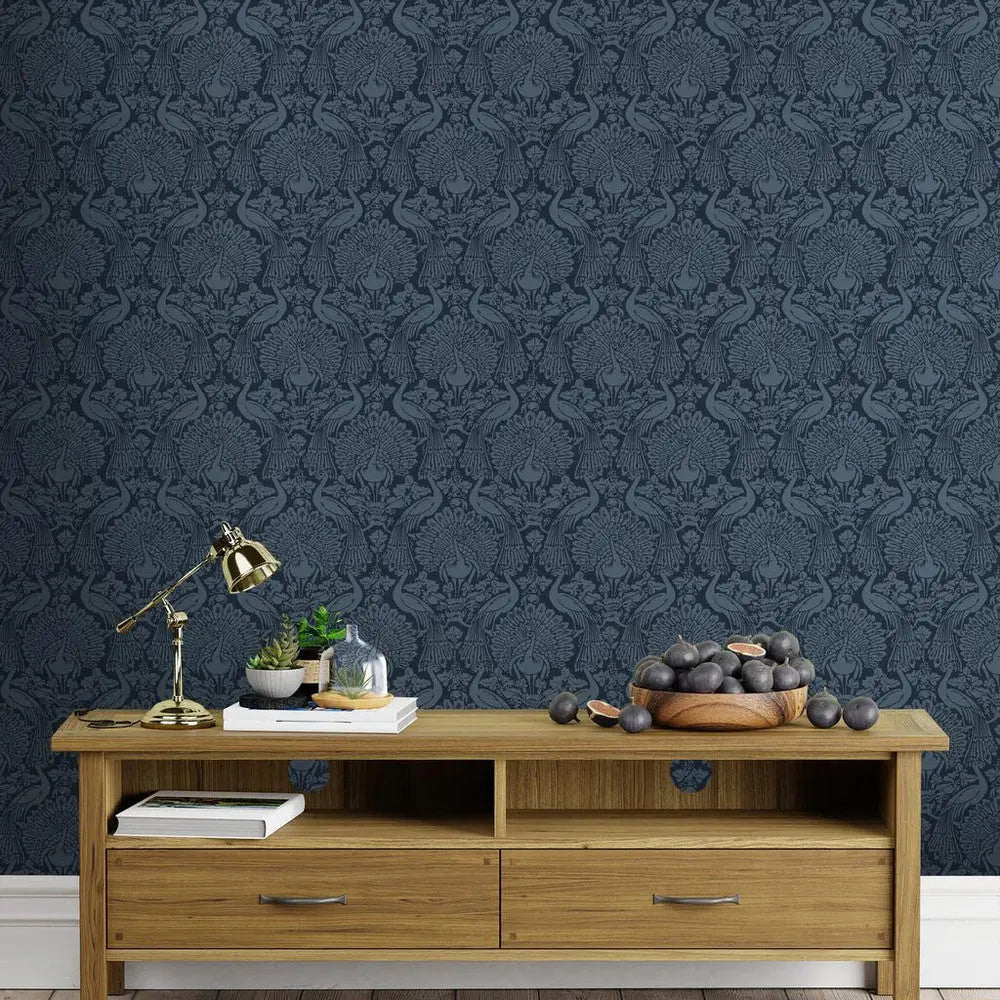 Peacock Damask Wallpaper Wallpaper Inn