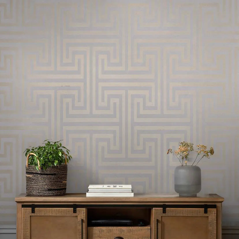 Metallic Greek Key Wallpaper Wallpaper Inn