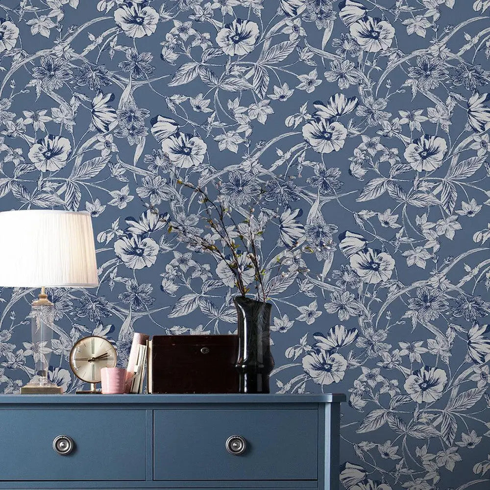 Summerhill Midnight Blue Wallpaper Wallpaper Inn