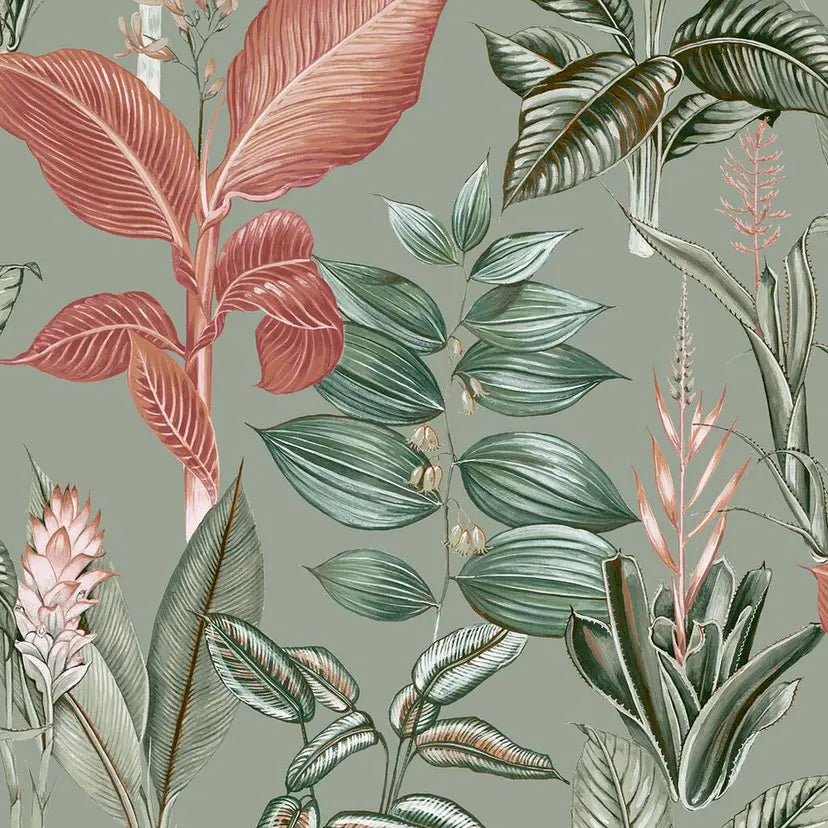 Rainforest Leaves Sage Wallpaper Wallpaper Inn