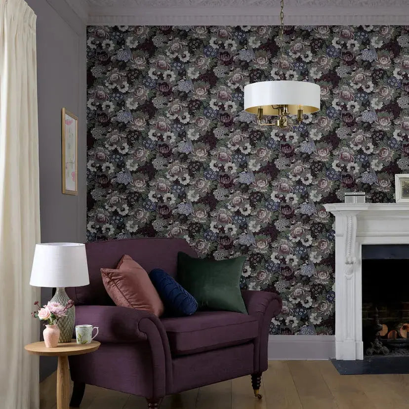 Honnington Peonies Wallpaper - Blackberry Purple Wallpaper Inn