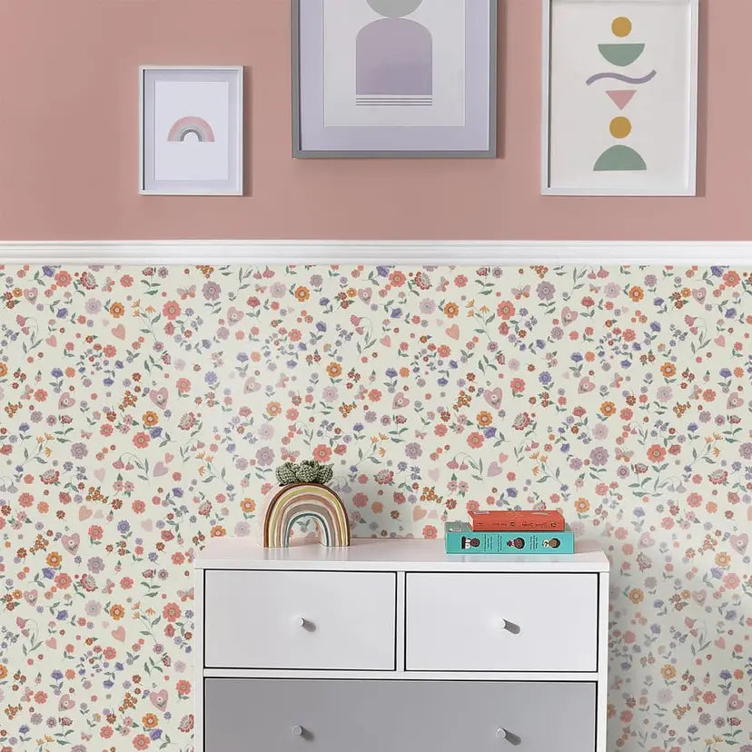 Woodland Ditsy Lavender and Peach Wallpaper Wallpaper Inn